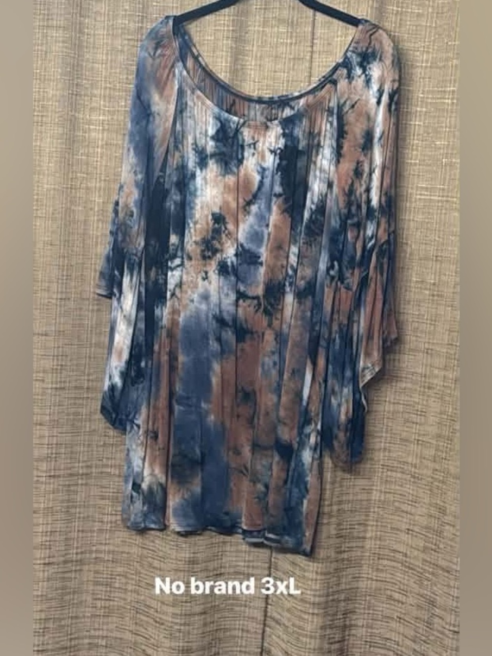 Relaxed Tie-Dye Scoop Neck Tunic in Blue and Brown - 3XL